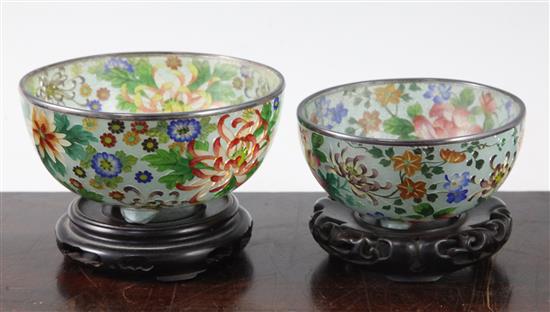Two Japanese plique a jour enamel bowls, early 20th century, diameter 11cm, 9.4cm